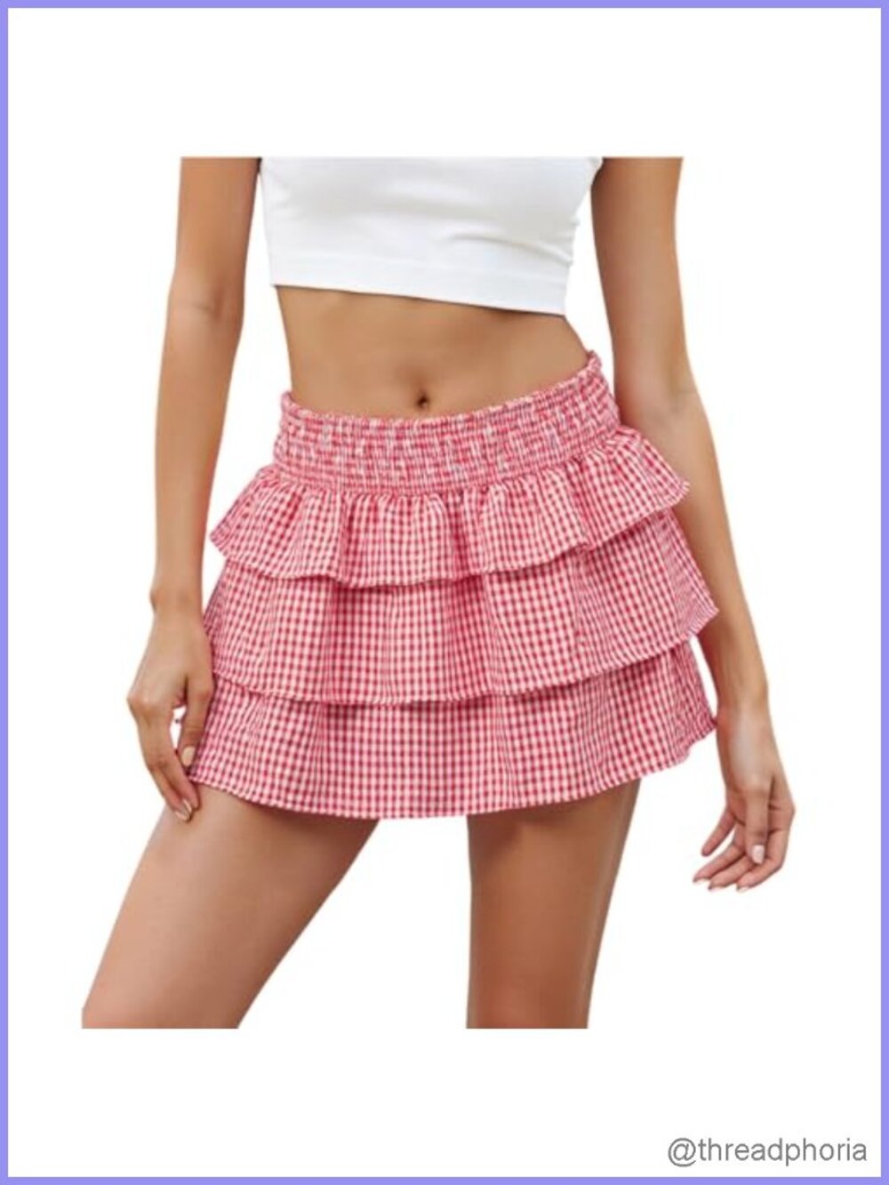 Y2K Gingham Tiered Mini Skirt Plaid Smocked Low Waist A-Line Ruffle Layered